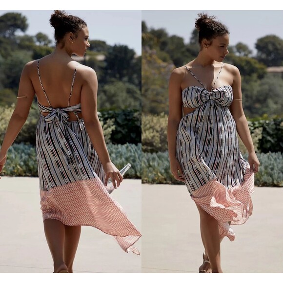 Anthropologie Dresses & Skirts - By Anthropologie Bare Cutout Bandeau Maxi Dress Geometric Stripes Coastal Hippie